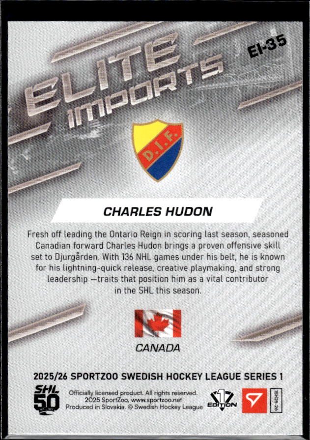 2025-26 SportZoo SHL Series 1 #EI-35 Charles Hudon Elite Imports