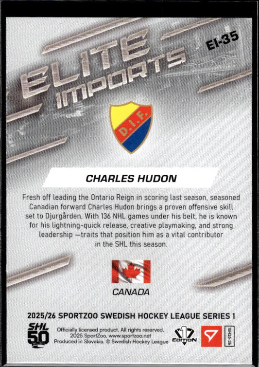 2025-26 SportZoo SHL Series 1 #EI-35 Charles Hudon Elite Imports