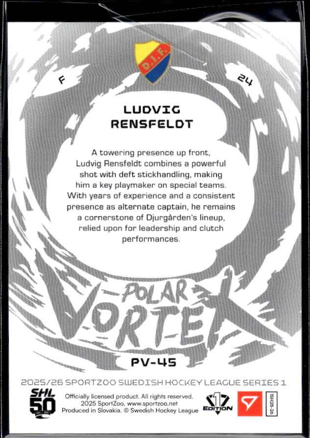 2025-26 SportZoo SHL Series 1 #PV-45 Ludvig Rensfeldt Polar Vortex