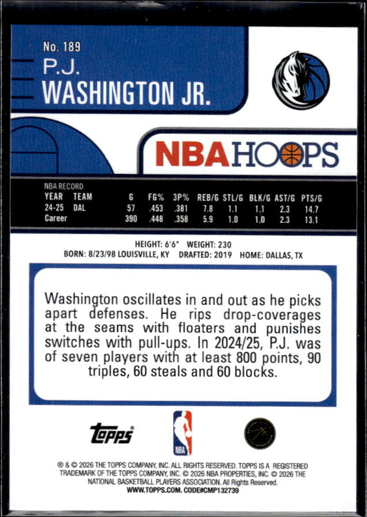 2025-26 Hoops #189 P.J. Washington Jr. Base Variation
