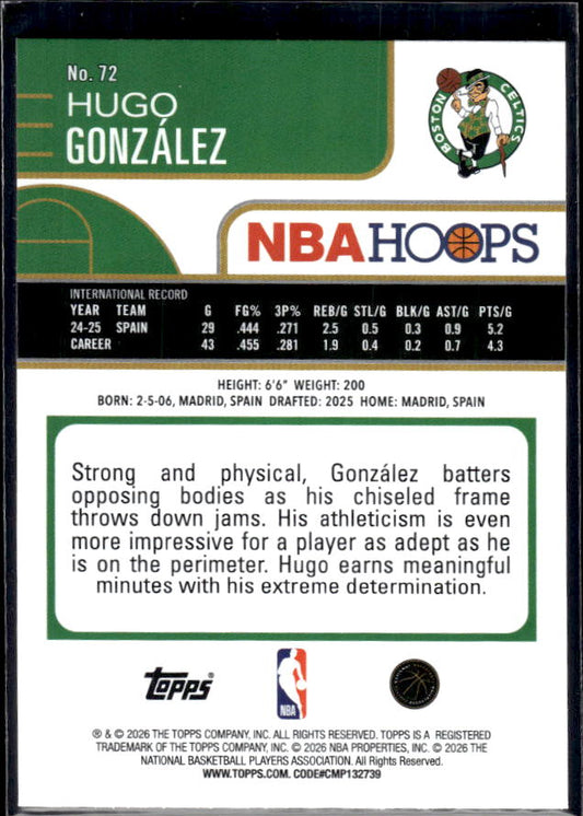 2025-26 Hoops #72 Hugo Gonzalez Base – back