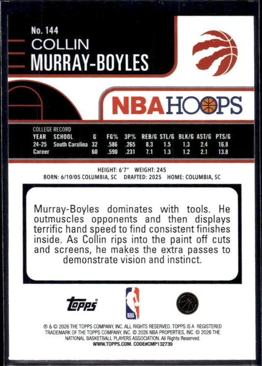 2025-26 Hoops #144 Collin Murray-Boyles Base – back