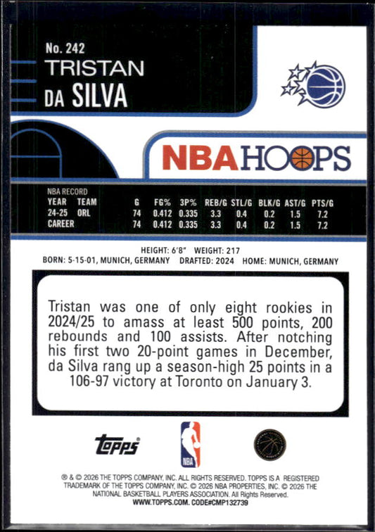 2025-26 Hoops #242 Tristan da Silva Base – back