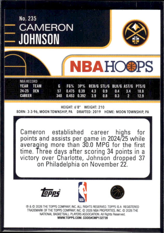 2025-26 Hoops #235 Cameron Johnson Base – back