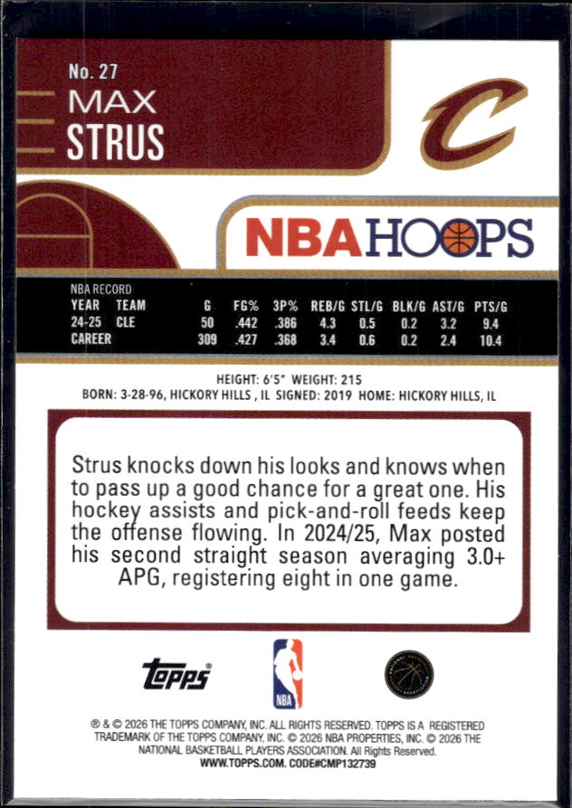 2025-26 Hoops #27 Max Strus Base – back