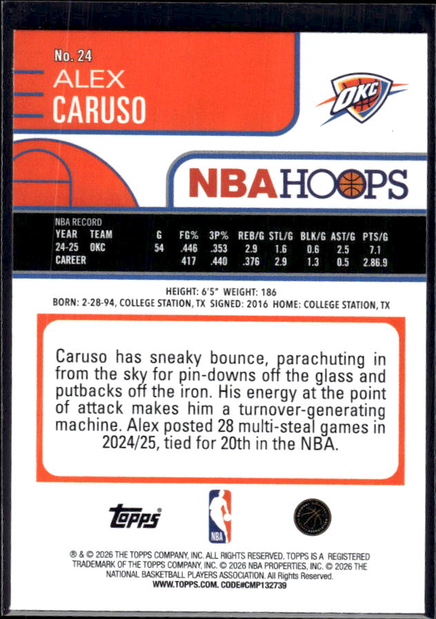 2025-26 Hoops #24 Alex Caruso Base – back