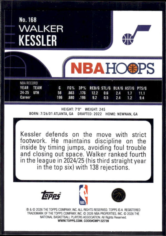 2025-26 Hoops #168 Walker Kessler Base – back