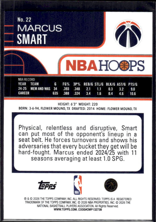 2025-26 Hoops #22 Marcus Smart Base – back