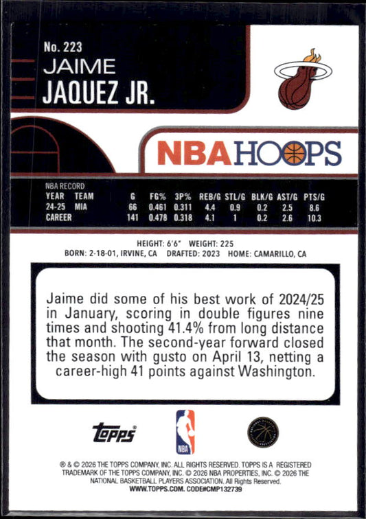 2025-26 Hoops #223 Jaime Jaquez Jr. Base – back