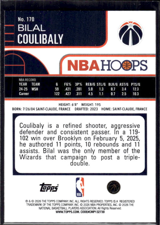 2025-26 Hoops #170 Bilal Coulibaly Base – back