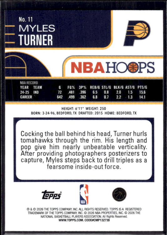 2025-26 Hoops #11 Myles Turner Base – back