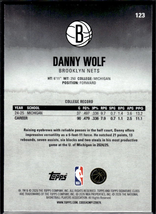 2025-26 Topps Signature Class #123 Danny Wolf - baksida