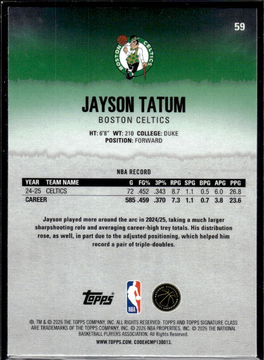 2025-26 Topps Signature Class #59 Jayson Tatum Chrome - baksida