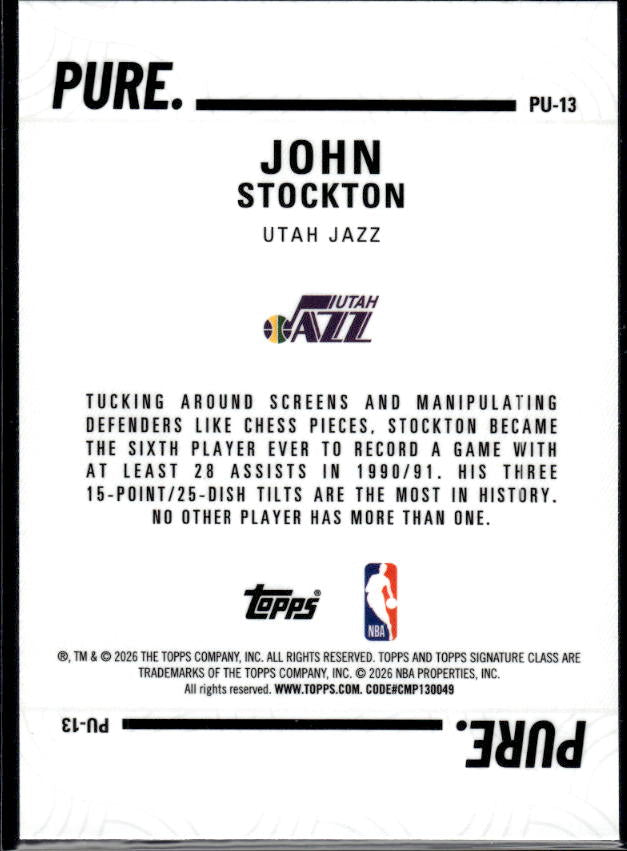 2025-26 Topps Signature Class #PU-13 John Stockton Pure - baksida