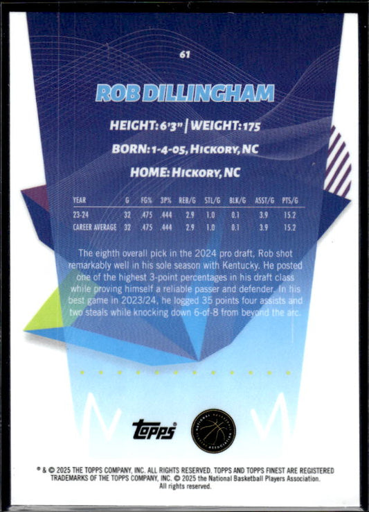 2024-25 Finest #61 Rob Dillingham - baksida
