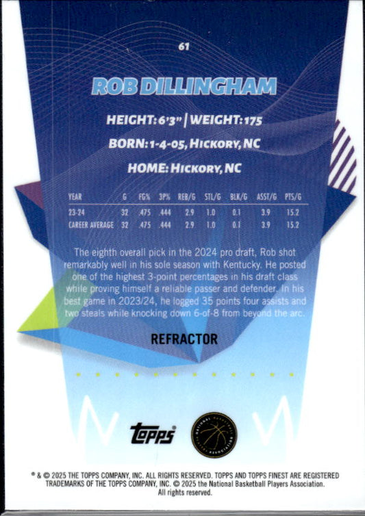 2024-25 Finest #61 Rob Dillingham Sky Blue Refractor - baksida
