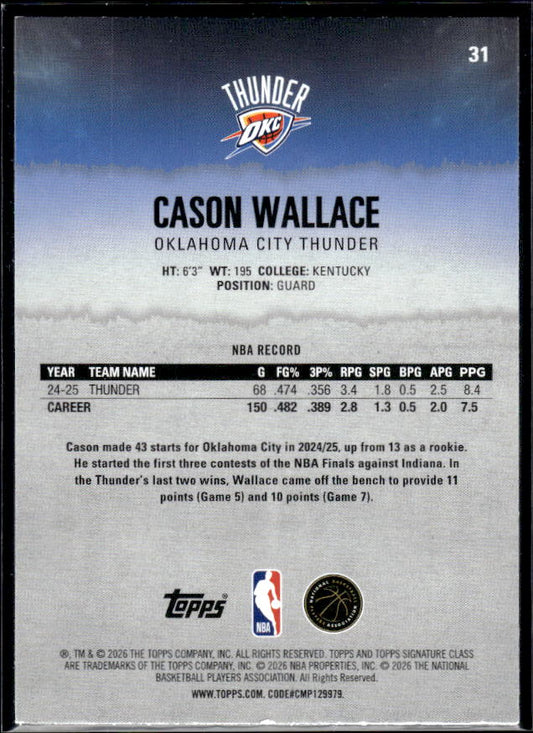 2025-26 Topps Signature Class #31 Cason Wallace - baksida