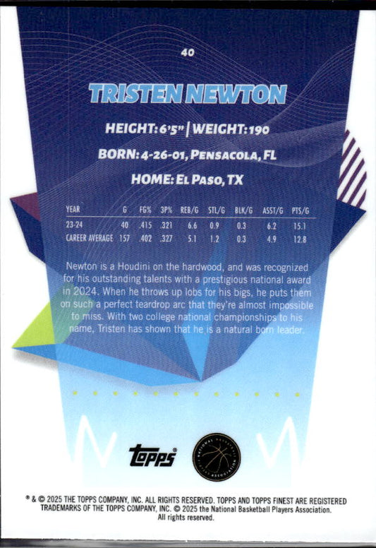 2024-25 Finest #40 Tristen Newton - baksida