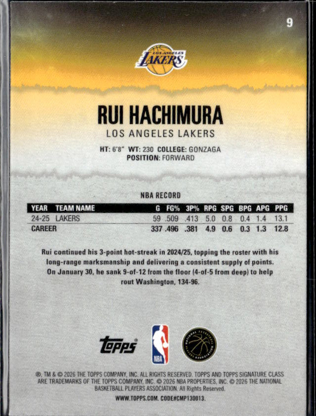 2025-26 Topps Signature Class #9 Rui Hachimura - baksida