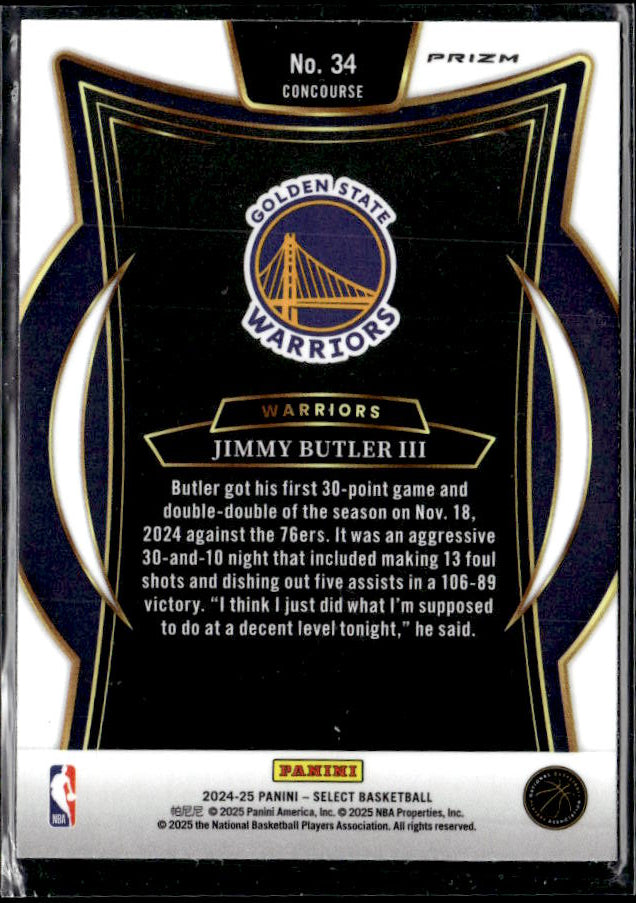 2024-25 Panini Select #34 Jimmy Butler III Blue Prizm - baksida