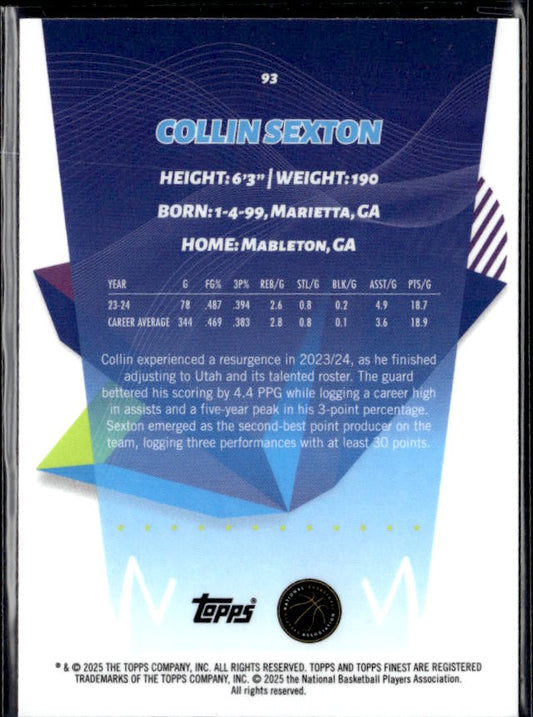 2024-25 Finest #93 Collin Sexton - baksida