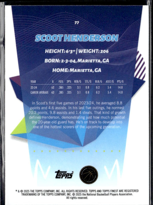 2023-24 Finest #77 Scoot Henderson - baksida