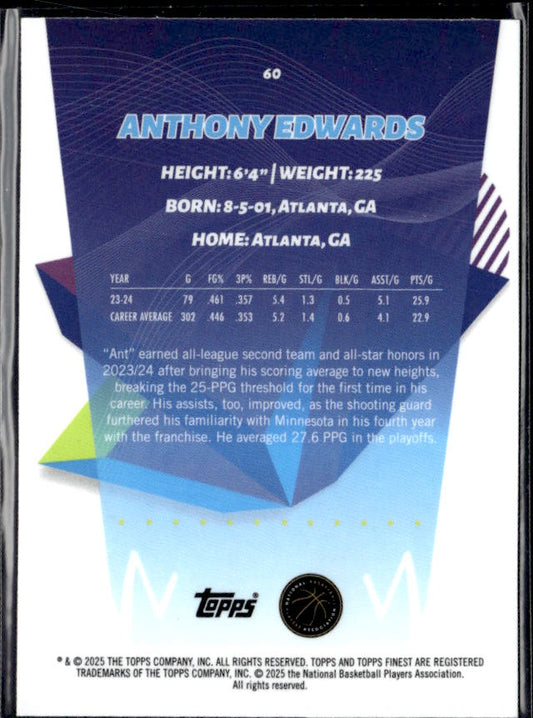 2024-25 Finest #60 Anthony Edwards - baksida