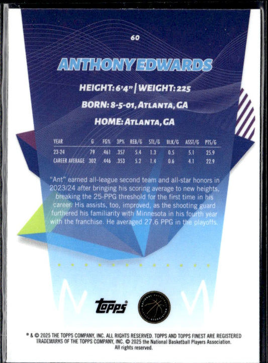 2024-25 Finest #60 Anthony Edwards Geometric - baksida