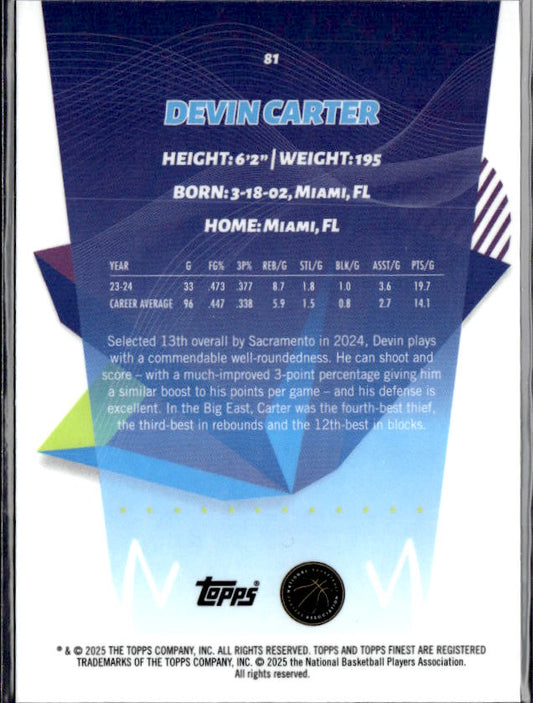 2024-25 Finest #284 Devin Carter - baksida