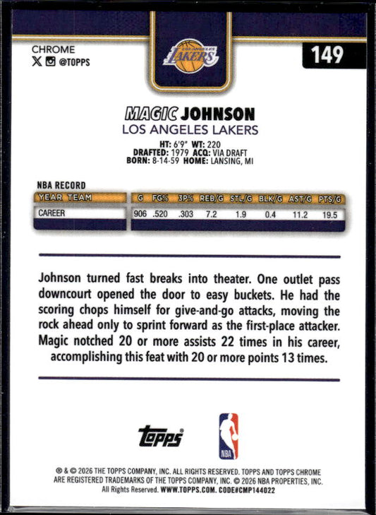 2025-26 Topps Chrome Update #149 Magic Johnson - baksida