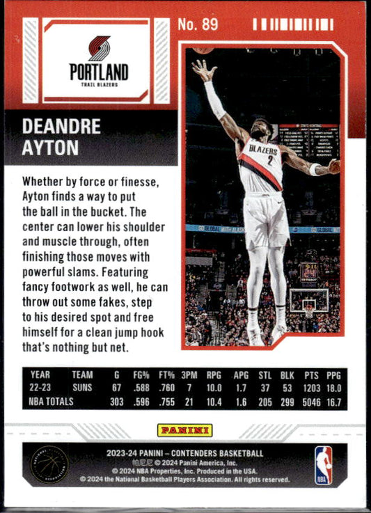 2023-24 Panini Contenders #89 Deandre Ayton Season Ticket Premium Edition - baksida