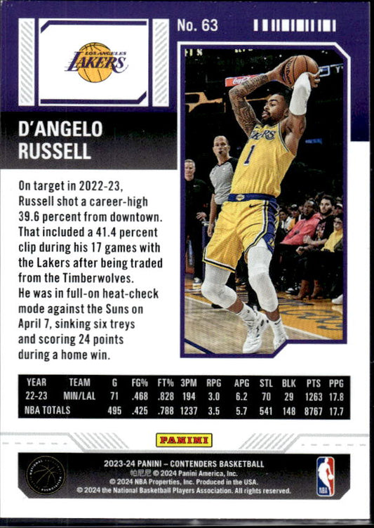 2023-24 Panini Contenders #63 D'Angelo Russell Season Ticket Premium Edition - baksida