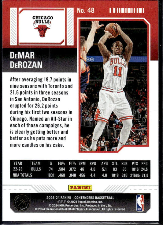 2023-24 Panini Contenders #48 DeMar DeRozan Season Ticket Premium Edition - baksida