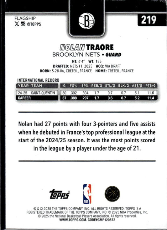 2025-26 Topps #219 Nolan Traore Rainbow Foilboard RC - baksida