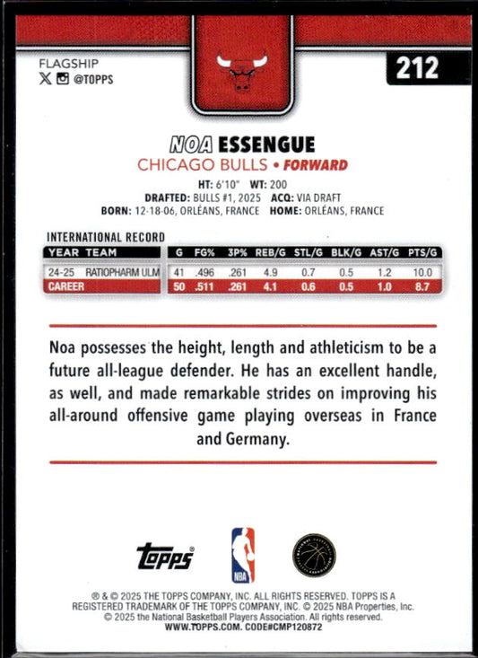2025-26 Topps #212 Noa Essengue RC - baksida