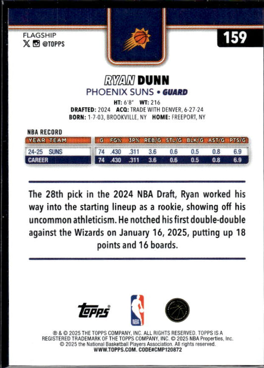2025-26 Topps #159 Ryan Dunn - baksida