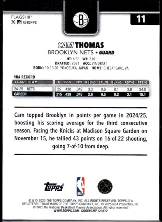 2025-26 Topps #11 Cam Thomas - baksida