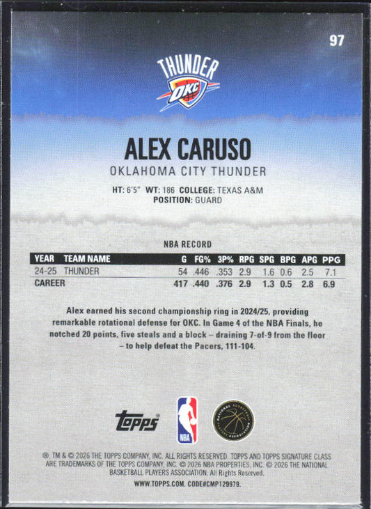 2025-26 Topps Signature Class #97 Alex Caruso - baksida