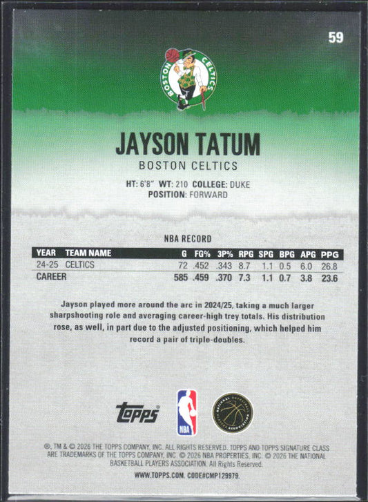 2025-26 Topps Signature Class #59 Jayson Tatum - baksida