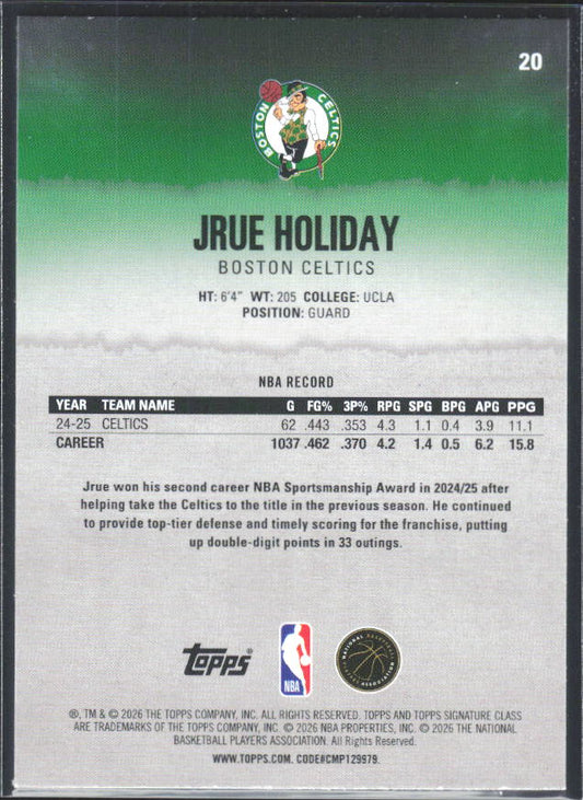 2025-26 Topps Signature Class #20 Jrue Holiday - baksida