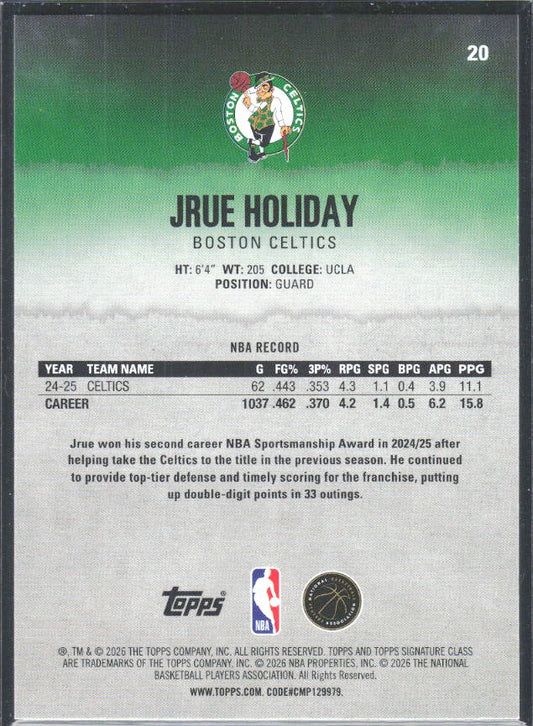 2025-26 Topps Signature Class #20 Jrue Holiday - baksida