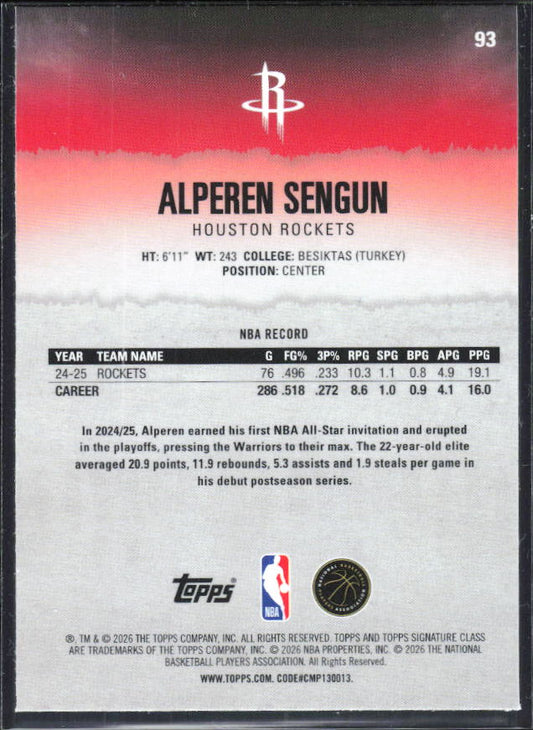 2025-26 Topps Signature Class #93 Alperen Sengun Chrome - baksida