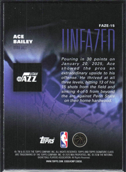 2025-26 Topps Signature Class #FAZE-15 Ace Bailey Unfazed - baksida