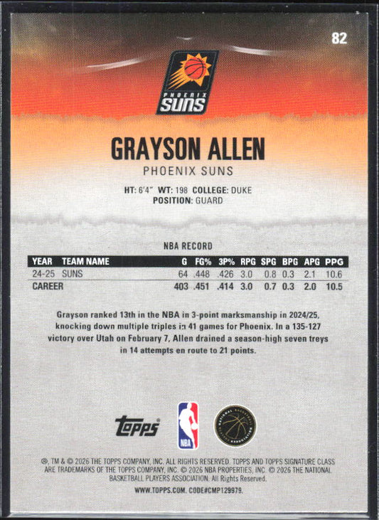 2025-26 Topps Signature Class #82 Grayson Allen Bronze - baksida