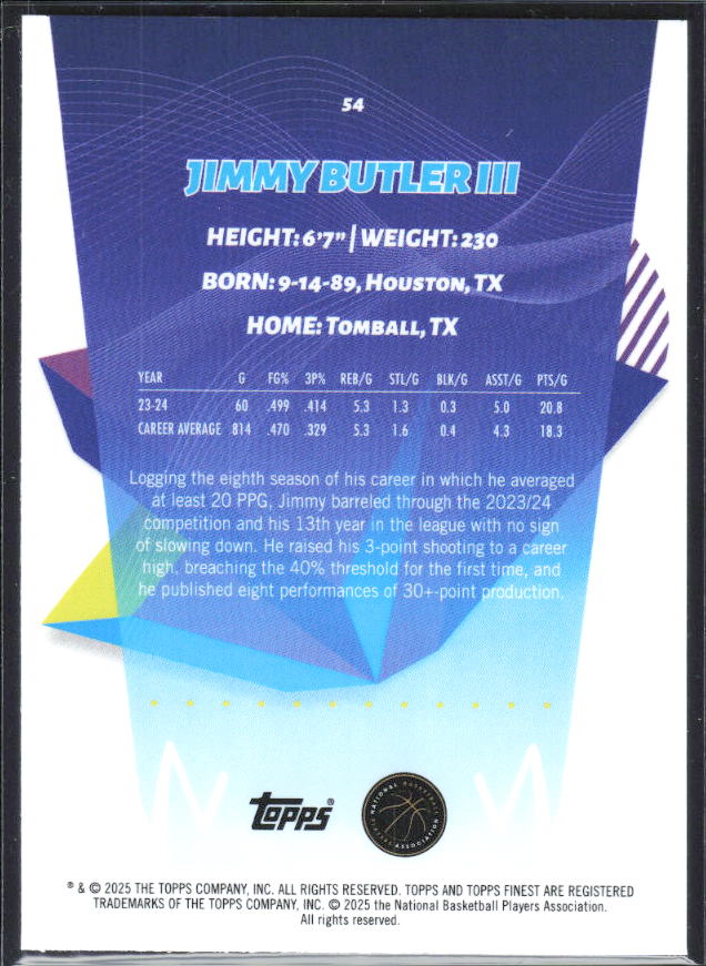 2024-25 Finest #54 Jimmy Butler III - baksida