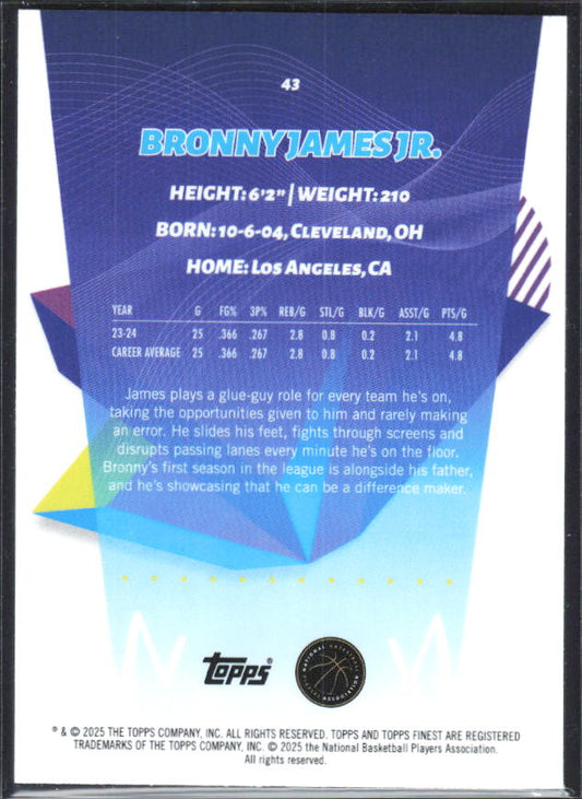 2024-25 Finest #43 Bronny James Jr. - baksida