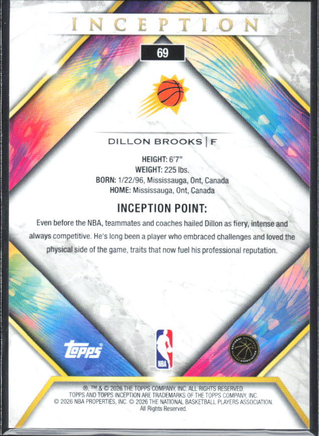 2025-26 Topps Inception #69 Dillon Brooks Green - baksida
