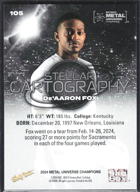 2024 SkyBox Metal Universe Champions #105 De'Aaron Fox - baksida