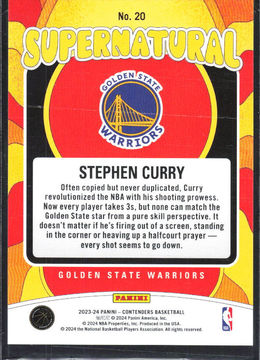 2023-24 Panini Contenders #20 Stephen Curry Supernatural - baksida