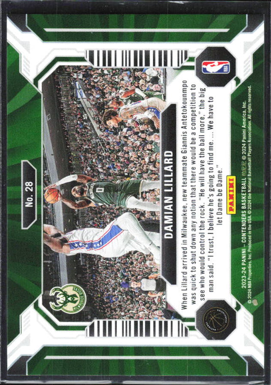 2023-24 Panini Contenders #28 Damian Lillard Suite Shots - baksida